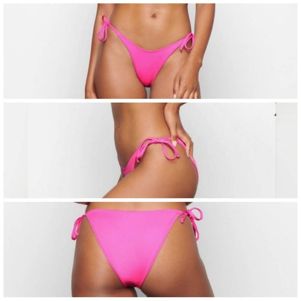 SKIMS Recycled Swim Dipped Tie Bikini Bottom in Taffy Pink